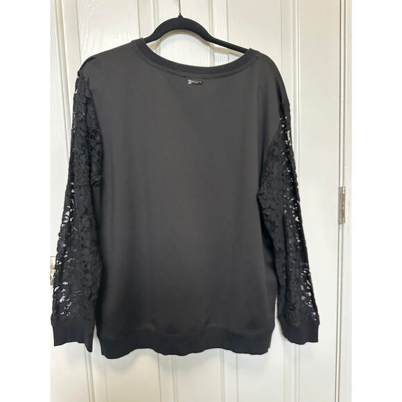 Karl Lagerfeld Paris Black Lace Sleeve Sweatshirt From Paris With Love Womens XL - Picture 5 of 7